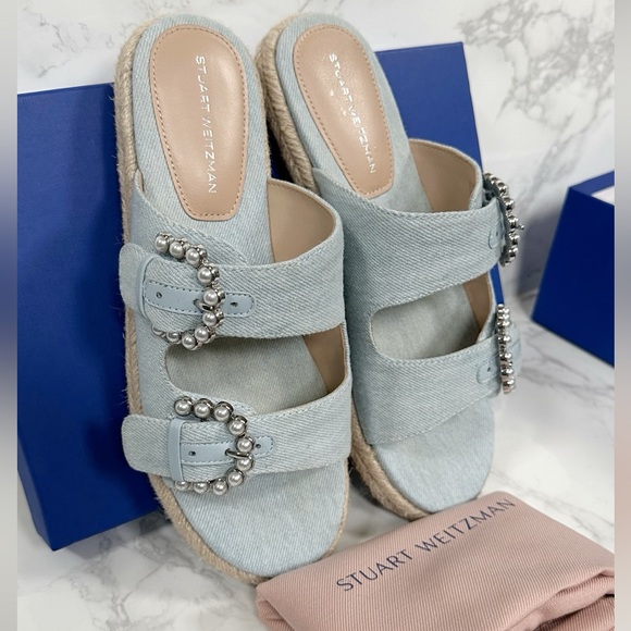 Stuart Weitzman Tomi Pearl Espadrille Slides - Picture 3 of 15